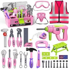 Kids Pretend Play Tool Set with Toy Drill and Tool Box Construction Kits for