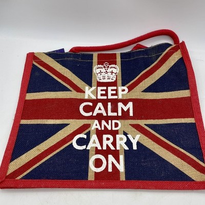 Glorious Britain Jute Bag 16'' x 15'' w/ England's Flag & Keep Calm And Carry On