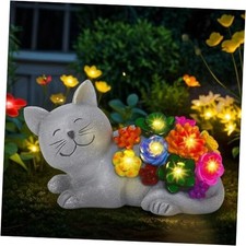 Solar Cat Outdoor Statue, Outdoor Garden Decor Cat Figurine with Succulentss