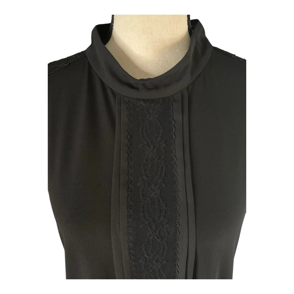 Karl Lagerfeld Women High Neck Long Sleeves Black Lace Blouse Size Medium - Image 2 of 4