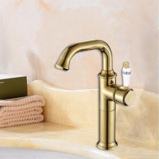 Gold Brass Bathroom Vessel Basin Sink Single Ceramic Handle Faucet Mixer Tap