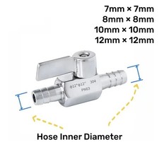 Valve Hose Barb Mini Inline Ball 304 Stainless Sanitary Shut Off 7 8 10 12mm