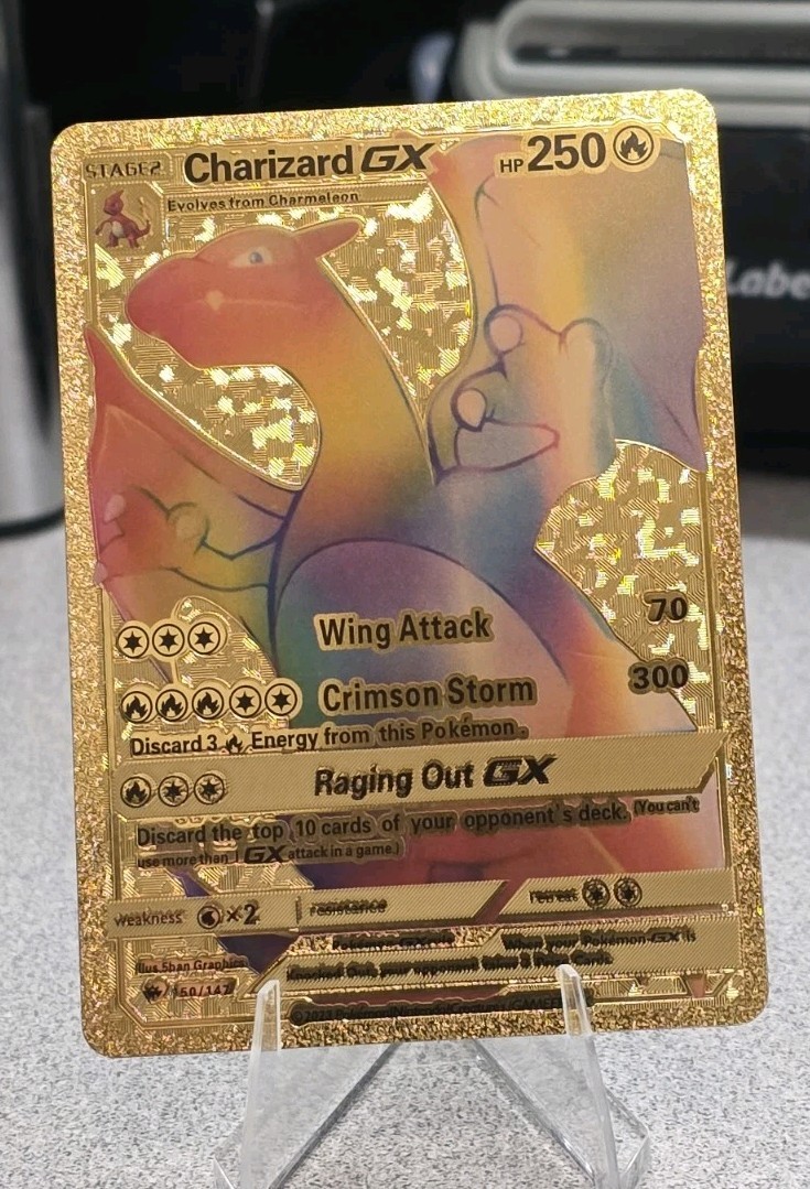 Pokémon Charizard GX 250hp Gold Foil Fan Art Collector Card TCG