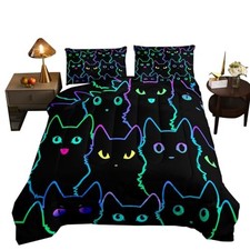 Kids Bedding Cartoon Cat Comforter Set Size,Gradient Line Cute Twin Line Cat