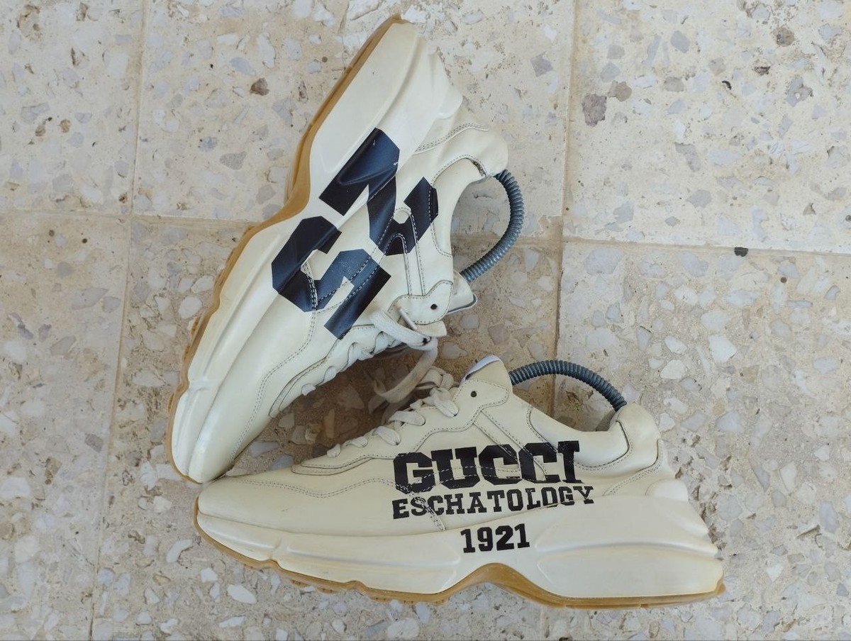 Gucci Rhyton 1921 Sneakers Ivory Leather Chunky Shoes Size 9 UK