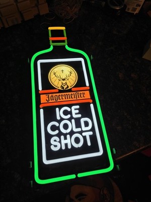 Jagermeister Neon Light Bar Sign Ice Cold Shot Man Cave 12x20 rare pub deer stag