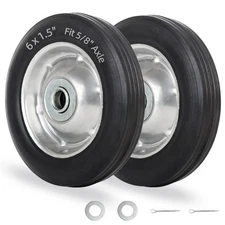 6" Flat Free Solid Rubber Tire and Wheel with Ball Bearings and 5/8” Axle Bor