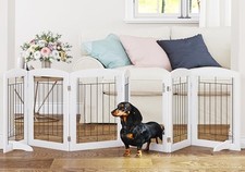 PAWLAND 6 Panels Dog Gate Indoor with Walk Through Door, Foldable FreeStandin...