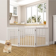 Wooden Freestanding Pet Gate, 24 Inch 3 Panel Step Over Fence, Expands Up to ...