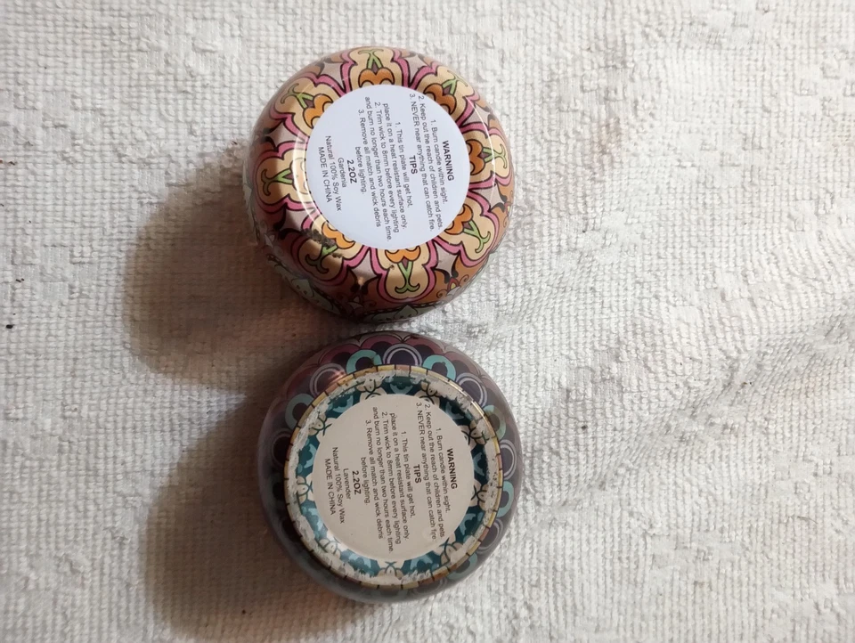 Lot of 2 Decorative Tin Candle Jars 2.2 oz Boho Mandala Design Used - Image 4 of 4