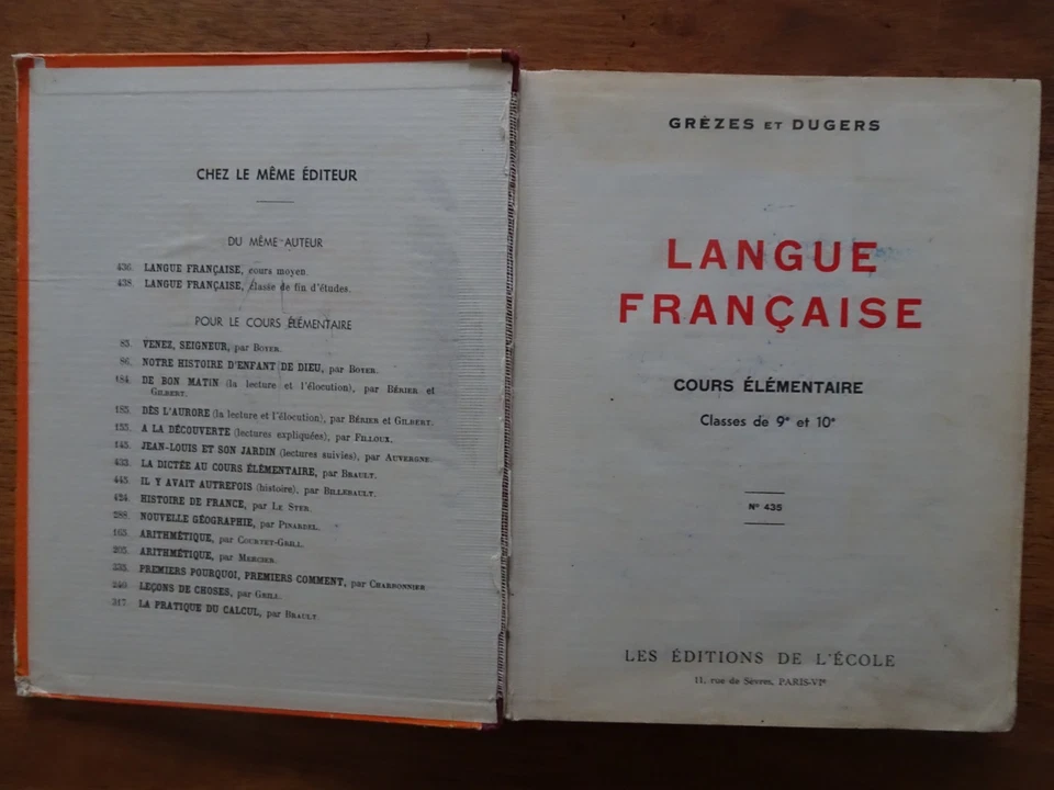 SCOLAIRE ANCIEN : LANGUE FRANCAISE, Cours élémentaire, GREZES et DUGERS, 1961 - Photo 2/4