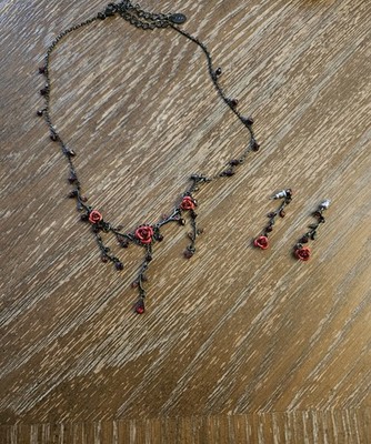 Perfect gift for V-Day,red rose necklace and earrings 