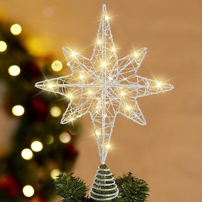 Christmas Tree Topper 13.5  Silvery Star Tree Toppers with 20 LED Lights for Chr