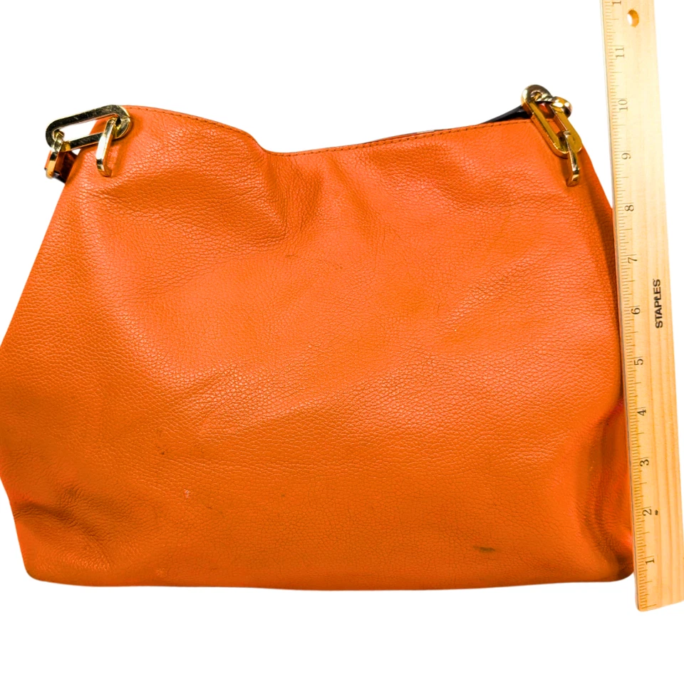 Сумка наплечная Michael Kors оранжевая шагреневая кожа Leighton большая сумка с короткими ручками - Изображение 3 из 4