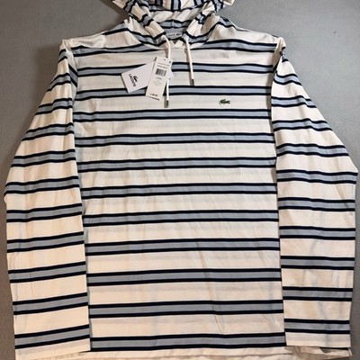 Men s Lacoste Lightweight Hooded Shirt Striped Sz 7 XXL Crocodile  $98 Retail