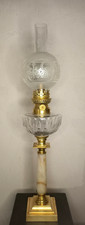 Ancienne Grande Lampe A Pétrole En Laiton Mabre Cristal XIXe.