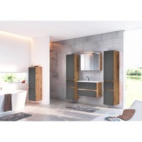 BadmöBel Set Matt Grau Waschtisch Led-Spiegelschrank Seitenschrank Midischrank