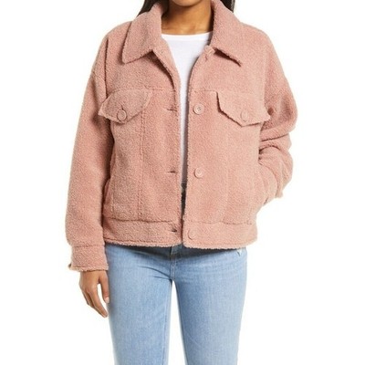 NOIZE Women Pink Rose Teddy Fleece Miley Casual Oversize Trucker Jacket Size M