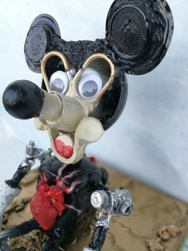 assemblage scultura pittura arte contemporanea quadro mickey mouse topo massone - Picture 5 of 24