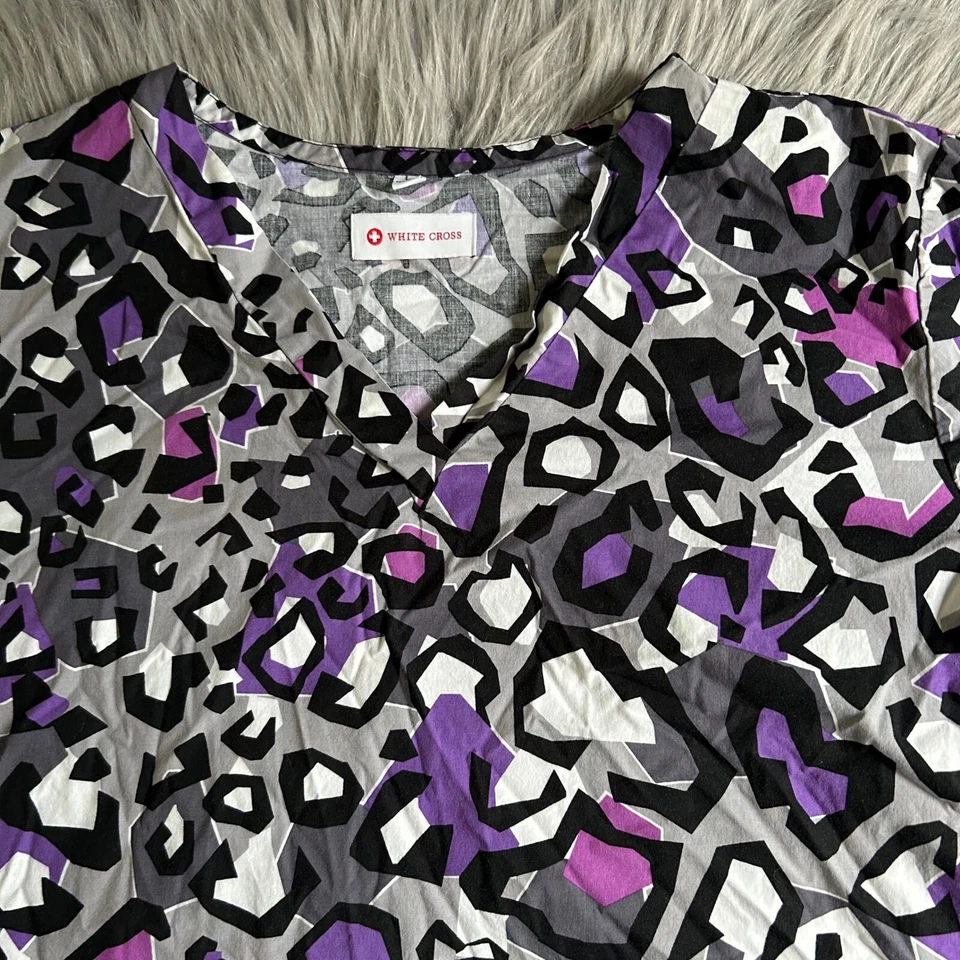 Blusa Médica Cruzada Blanca Para Mujer Talla Grande Gris Púrpura Manga Corta Camisa de Trabajo Foto 2 de 4