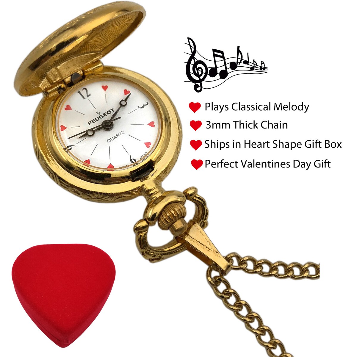 Peugeot Women's Musical Pendant Necklace Watch, Valentine Heart