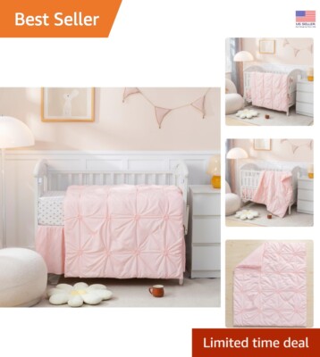 Cozy 3-Piece Pink Crib Bedding with Ruffle Crib Skirt - Ideal Baby Shower Gift
