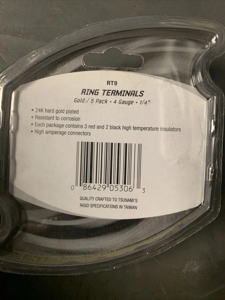 Tsunami RT8 24k Gold Plated 4 Gauge 1/4" Ring Terminal Connectors 5 Pack - Image 3 of 3