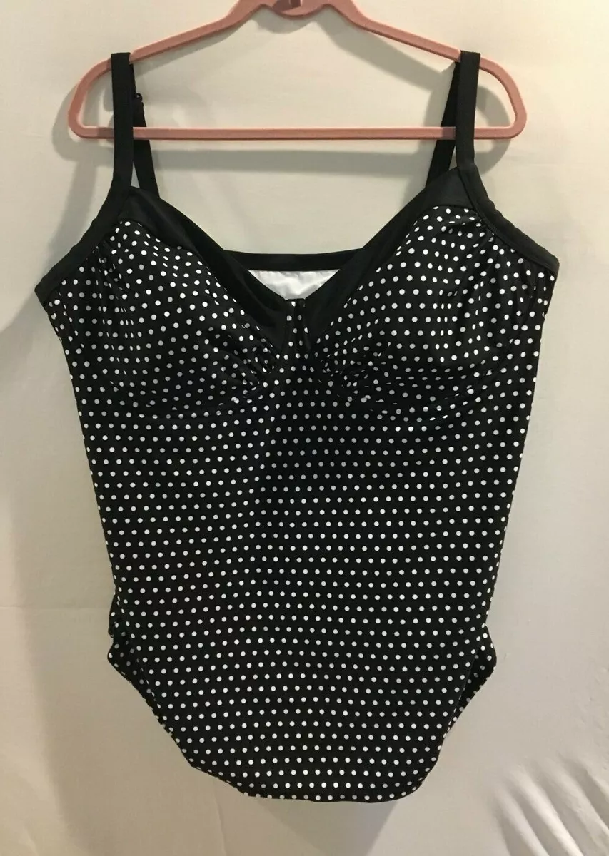 Pure Energy Tankini Top Bikini Tank 26W Black White Underwire Bra