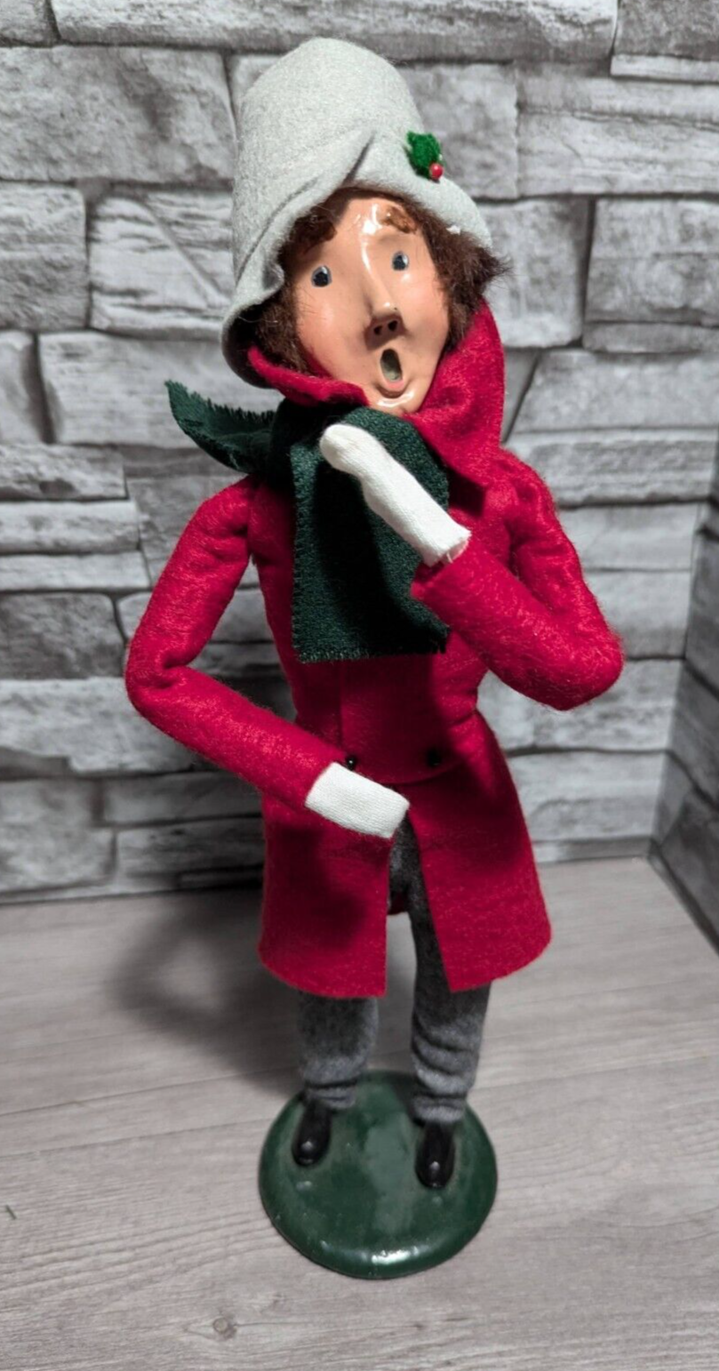 Byers Choice Carolers 1986 Mustache Man Red Coat Gray Hat Christmas Doll Figure