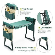 Foldable Kneeler Garden Kneeling Bench Stool Soft Cushion Seat Pad w Tool Pouch