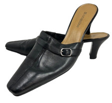 Naturalizer Hydrant 8.5 M Black Leather Pointed Mule Heel Shoes Slide Slip On