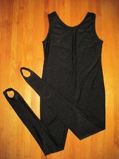 Shiny Black Tank Spandex Stirrup Foot Unitard Catsuit Size Large 10-12 New