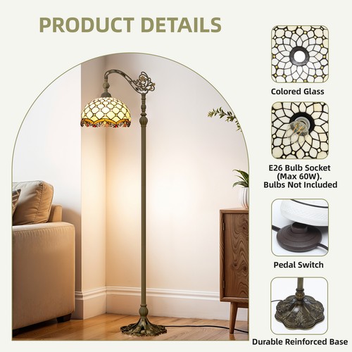 Vintage Tiffany Floor Lamp w/ Adjustable Gooseneck Yellow Geometric Glass Shade - Picture 7 of 11