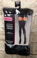 Satin Bow Thigh Highs Adult Novelty Women  s One Size Black Sheer