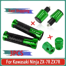 Green Handle Grips Handle Bar End Cap Tire Valve For Kawasaki Ninja ZX-7R ZX7R