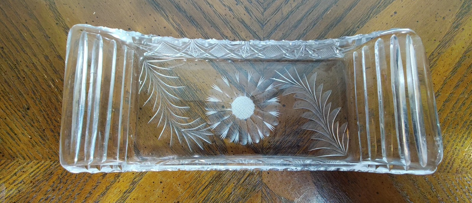 Vintage Floral Trinket Dish Glass Rectangle Cracker Cranberry Celery