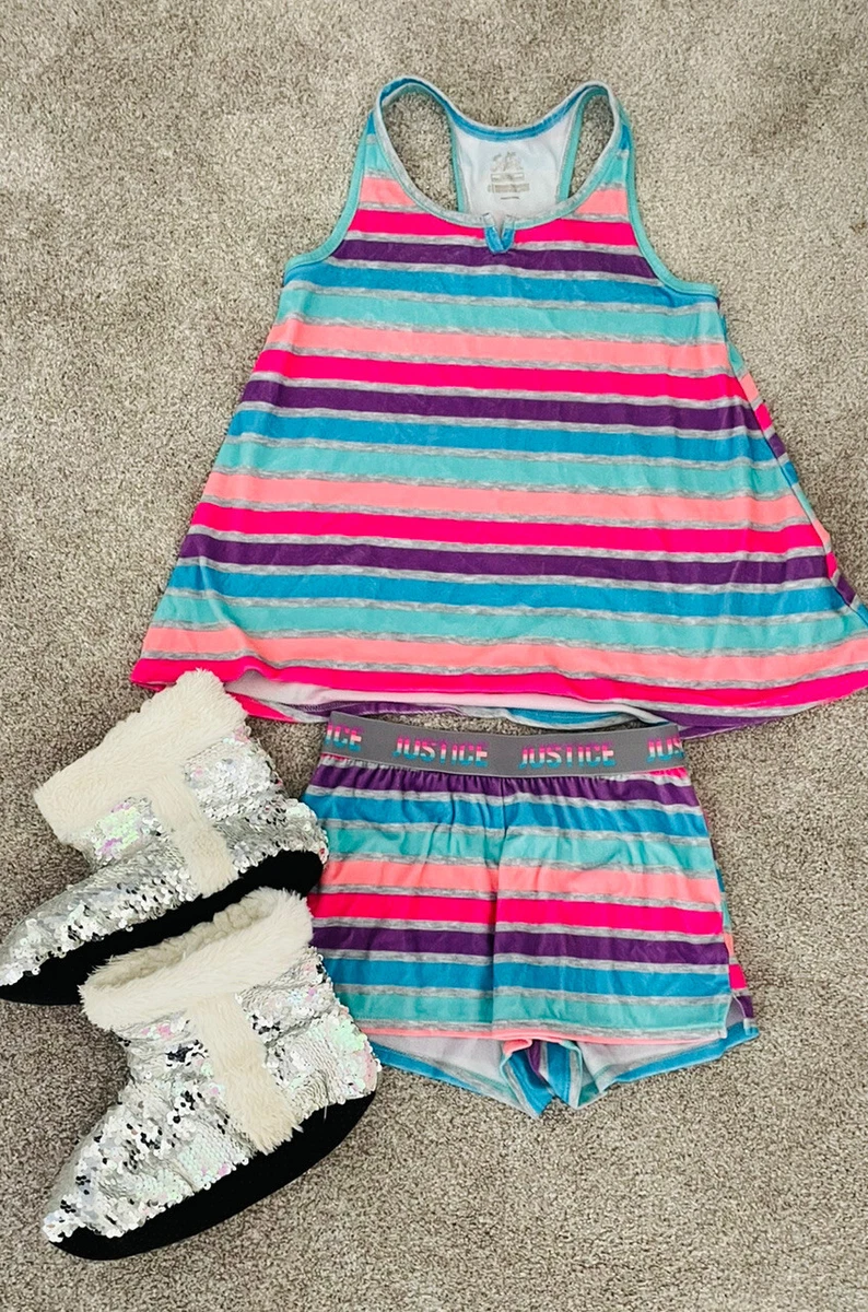 Justice multi-colored soft summer pajamas w/ flip sequin slippers