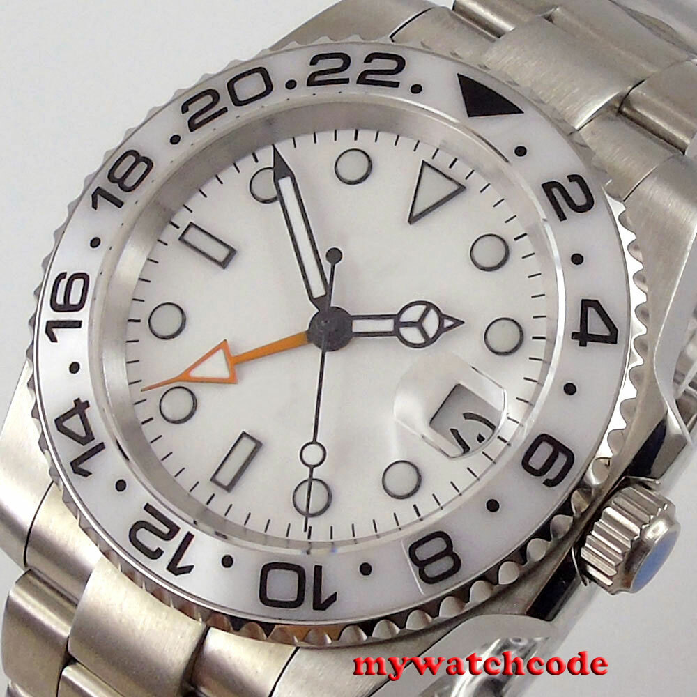 40mm Bliger White Dial GMT Ceramic Bezel Sapphire Glass Automatic  