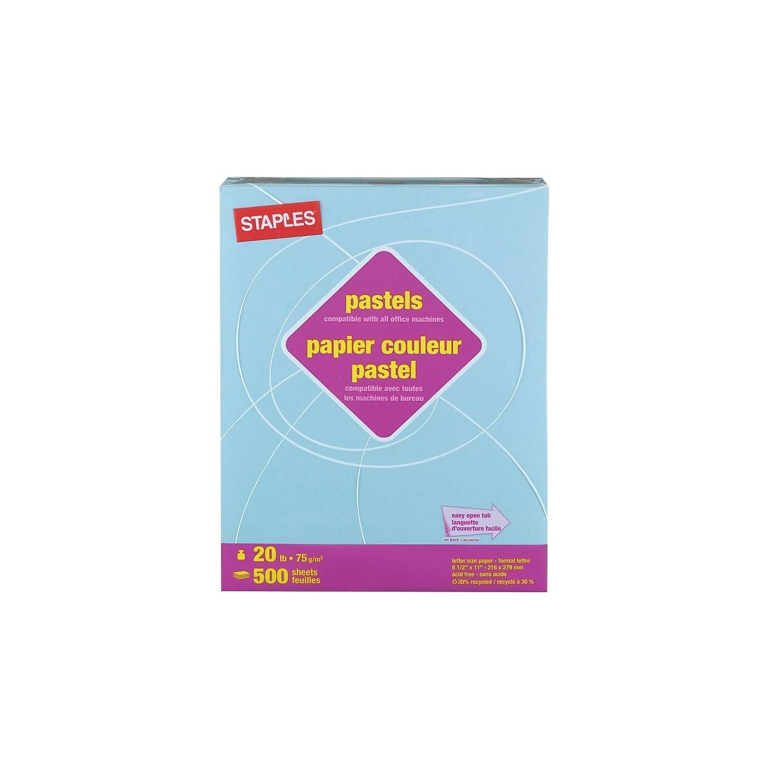 Staples Pastel Multipurpose Copy Paper Blue, 8.5 x 11 in, Ream of 500