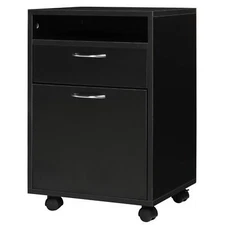 Mobile Storage Cabinet Organizer with Drawer and Printer Stand Castors Black