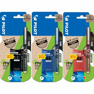 Pilot V7 Hi-Tecpoint Cartridge System Liquid Ink 0.7 Rollerball Pen + 3 Refills