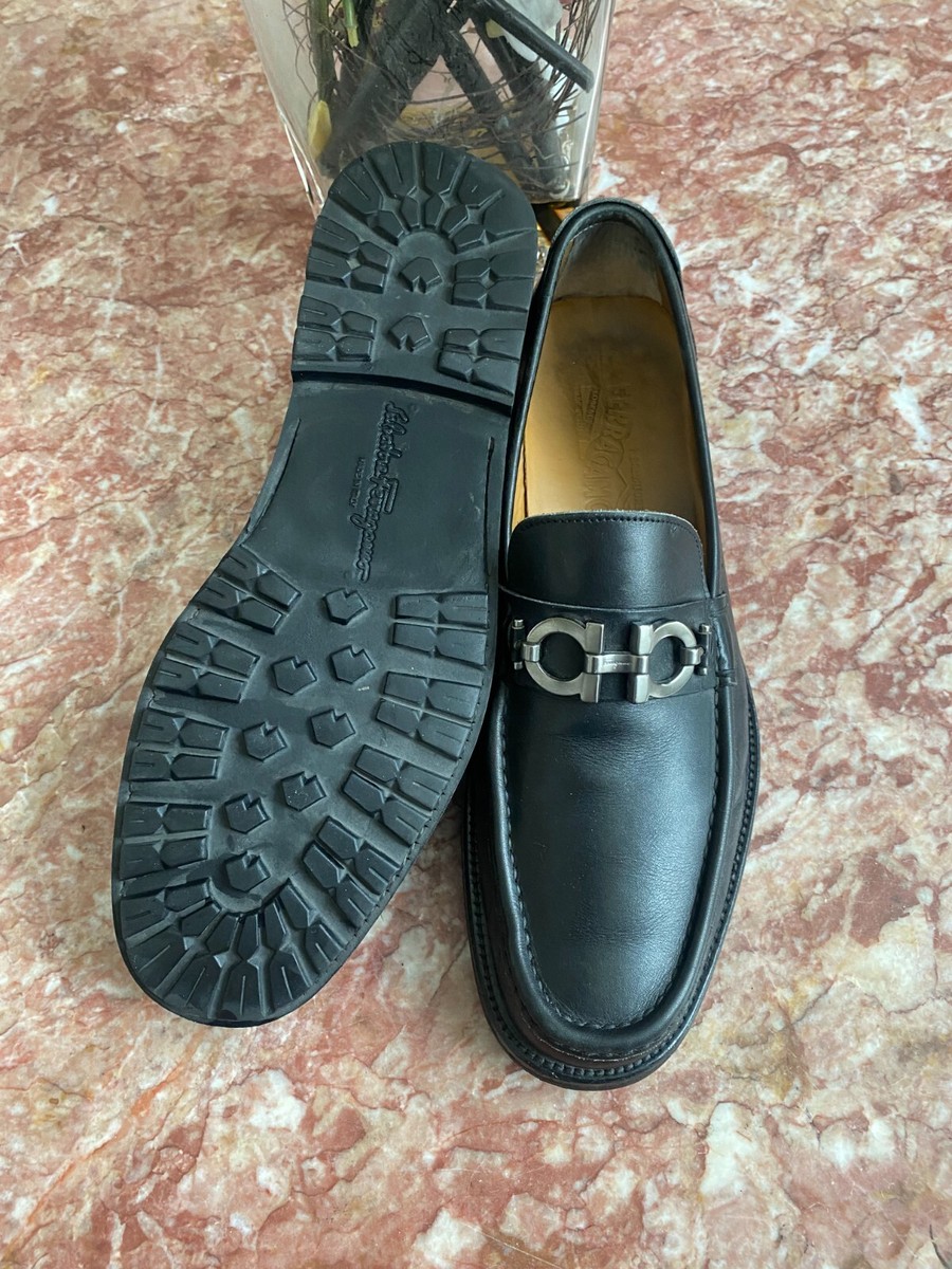 Salvatore Ferragamo Men's Gancini Horse Bit Black Leather Loafers