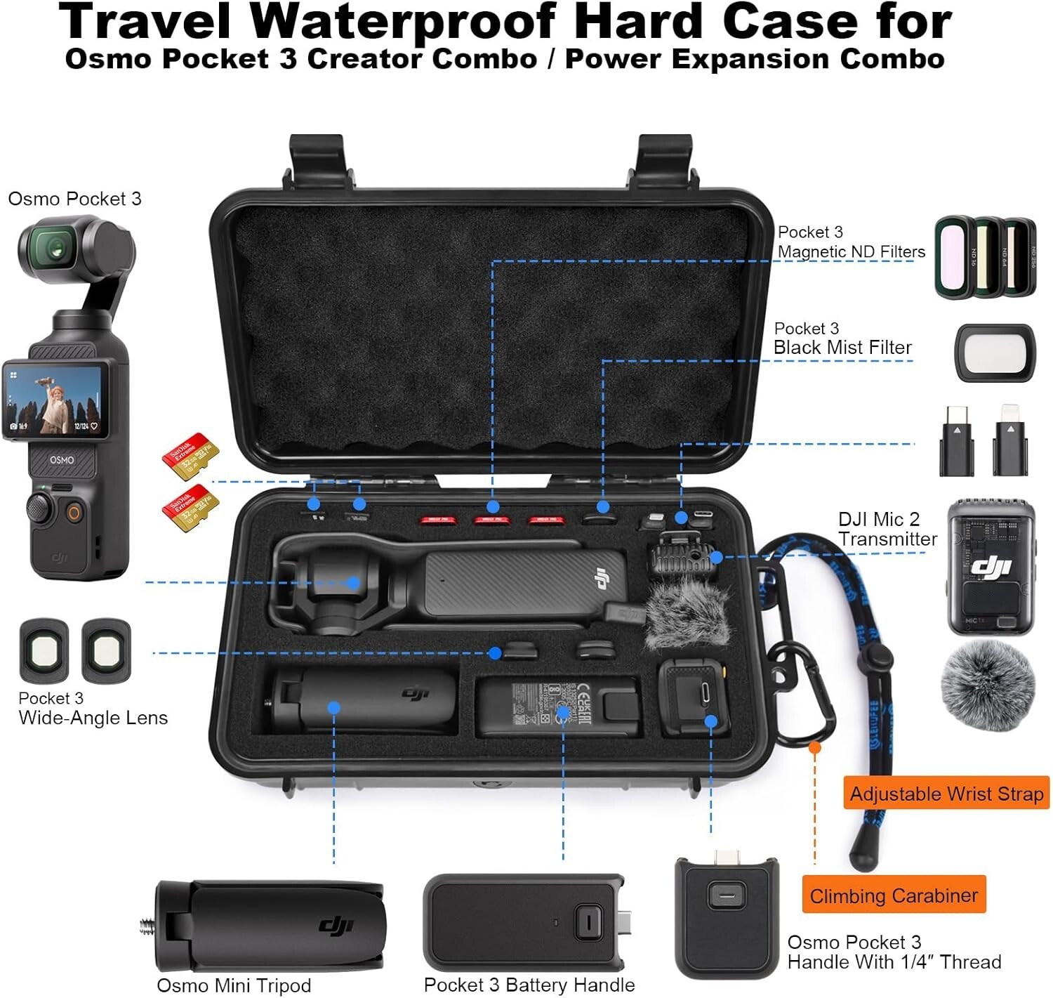 Waterproof Hard Case for DJI Osmo Pocket 3 – Lightweight