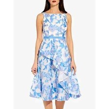 ADRIANNA PAPELL Womens Sky Blue & White Organza Jacquard Dress Large 14 BNWT
