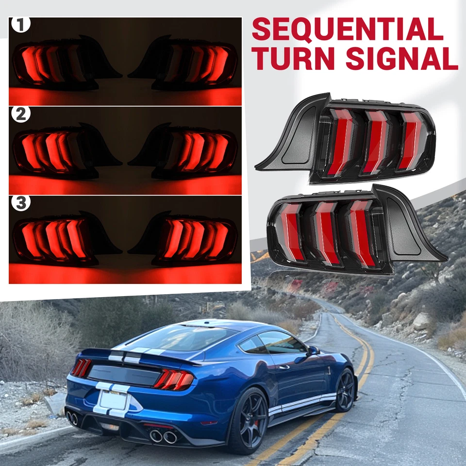 Luces traseras secuenciales LED HECASA para Ford Mustang 2015-2023 lámpara de freno lente roja Foto 2 de 4