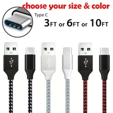 Braided USB Type-C USB-C to USB-A Fast Charge Cable Cord Charger Charging Sync
