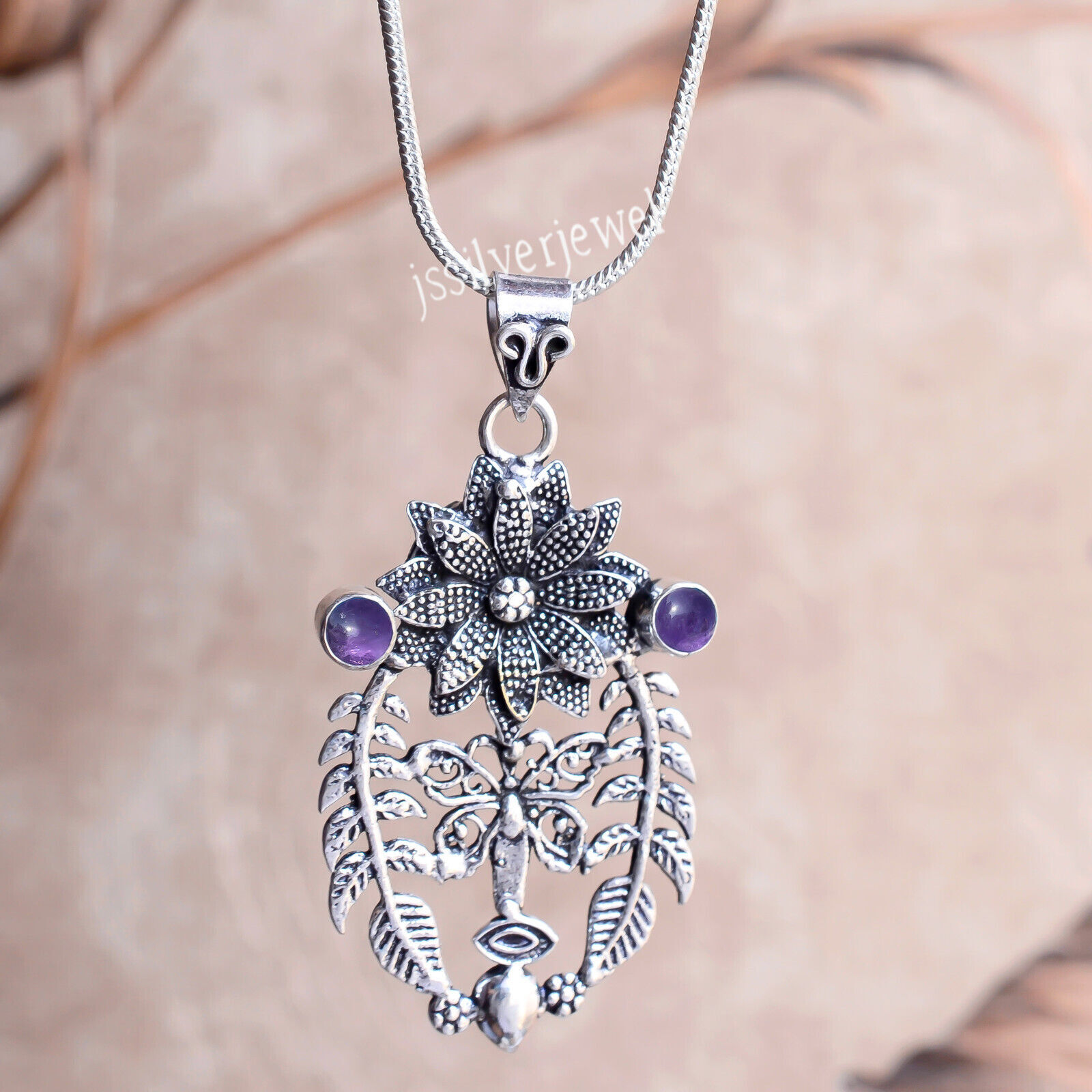 Pendentif Améthyste Africaine Argent 925 – Fait Main, Larme, G-43 (neuf Sans Boîte)