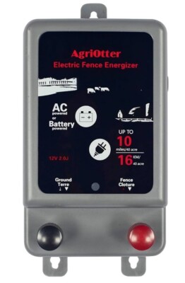 AgriOtter Electric Fence Energizer 40 Acre 10 miles 2 in 1 Powered by Battery