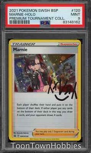 PSA 9 Pokemon Card - Marnie SWSH120 - Premium Tournament Collection Promo
