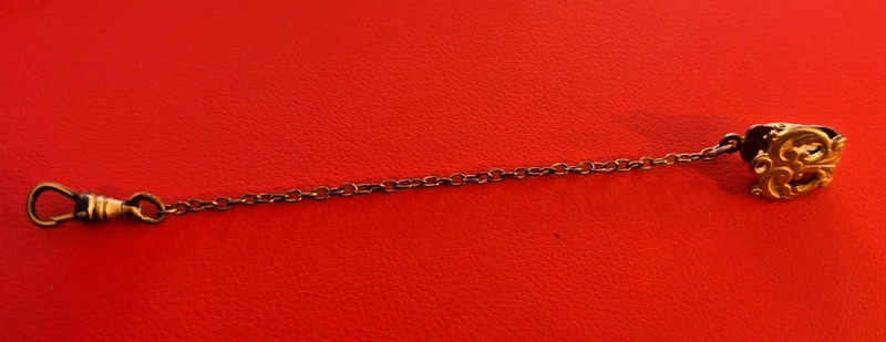 ANTIQUE WATCH FOB CLIP SWIVEL CHAIN 4" LONG+ lobster claw H&H 1904